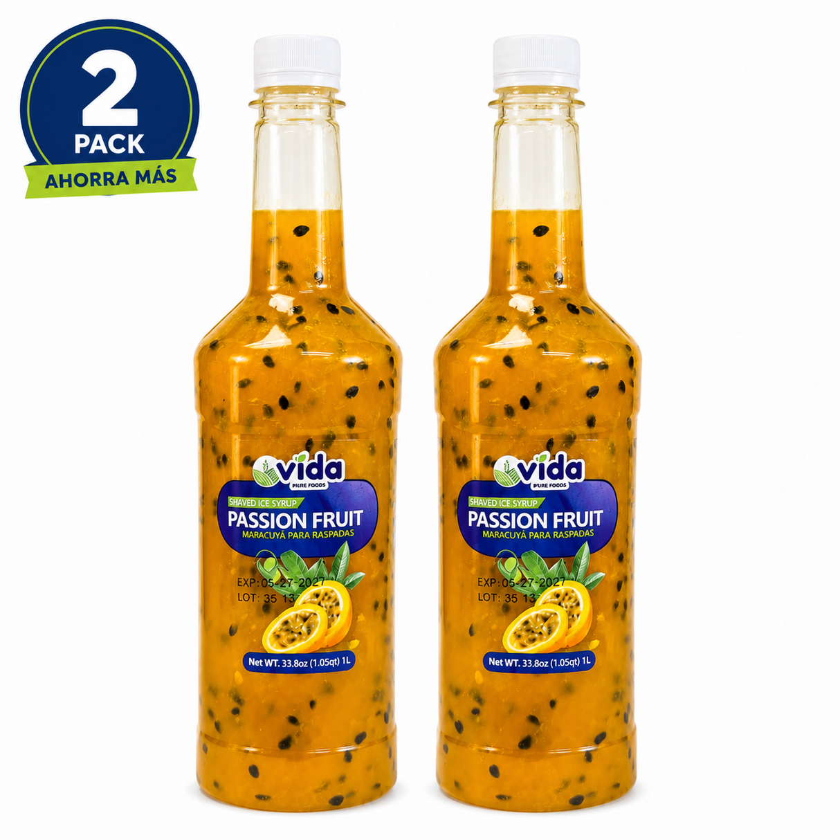 Passion Fruit Syrup with Real Pulp 2-Pack (2 x 1L) | Shaved Ice & Beverage Syrup | Product of Mexico